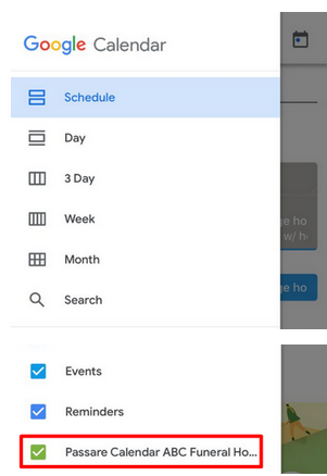 Google calendar mobile app view