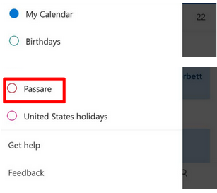 Passare calendar shown on mobile app