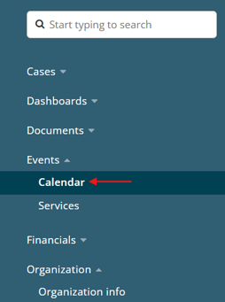 Events > Calendar in Admin sidebar