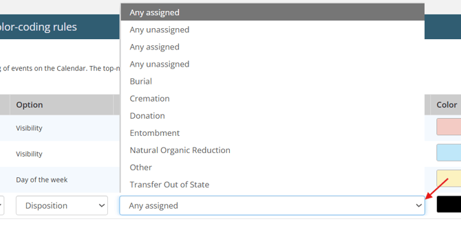 New rule with Condition dropdown expanded