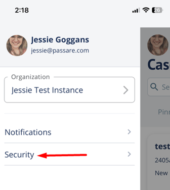 Profile settings > Security