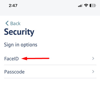 FaceID settings