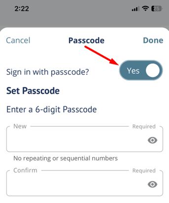 Turn on passcode login and create passcode