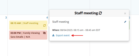 Export event link in event popover