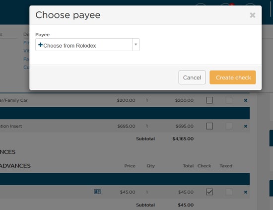Choose payee modal