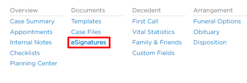 eSignatures page selected in the case