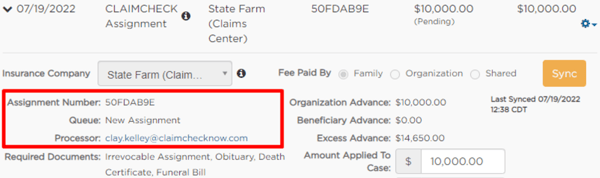 Assignment information in the transaction summary