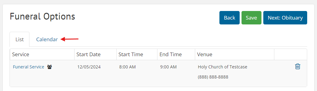 Funeral service entry