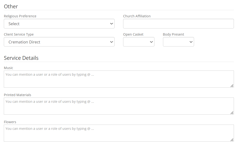 Other and Service Details sections