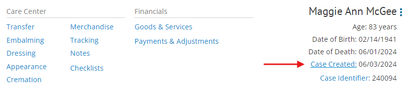 Case created date hyperlink
