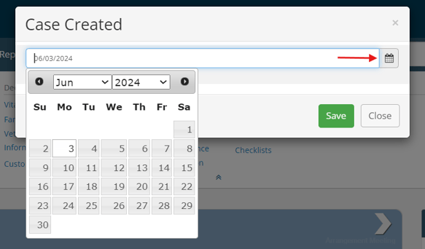 Date change modal showing date picker