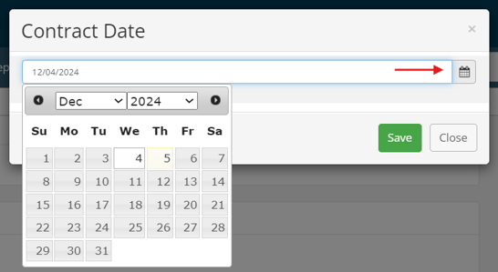 Date change modal showing date picker