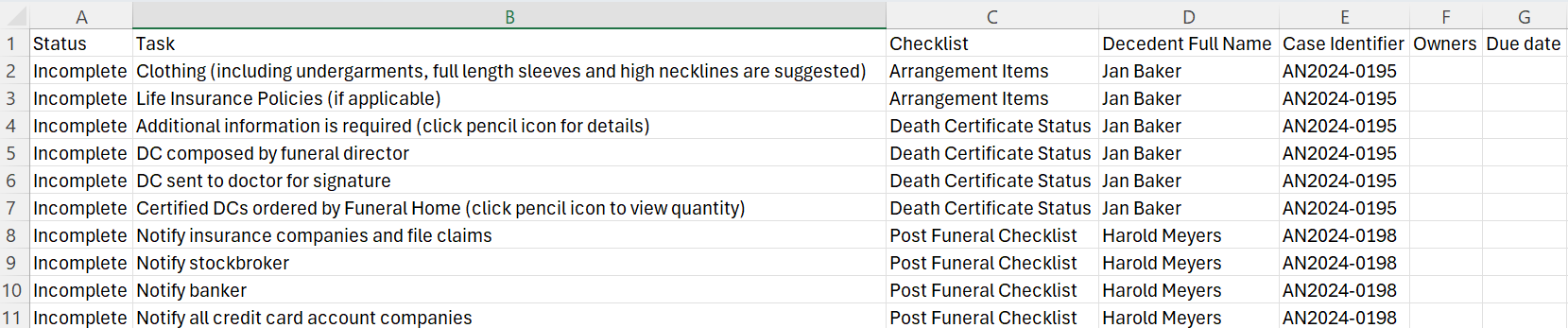 Tasks file in Excel