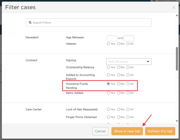 insurance funds pending section