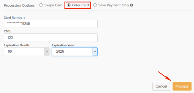 Enter card fields 
