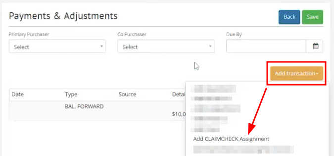 Custom processing fees on Claimcheck assignments