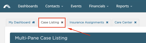 case listing tab