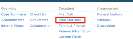 Vital Statistics link in navigation
