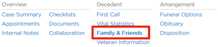 Family & Friends link in navigation