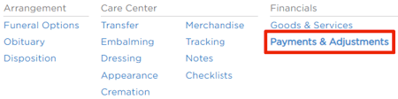 Payments & Adjustments link in navigation