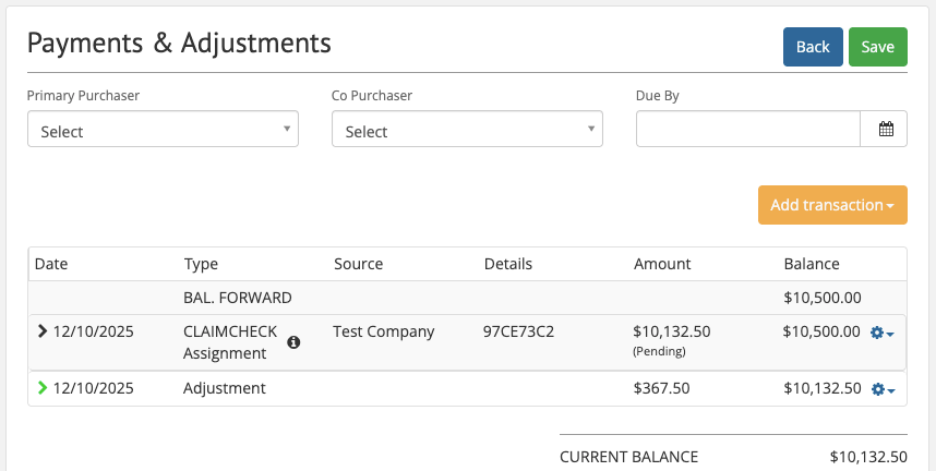 Custom processing fees on Claimcheck assignments