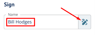Sign field with typed name and pen icon