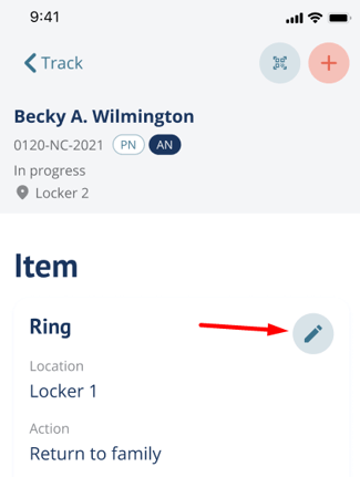 Pencil icon in item entry
