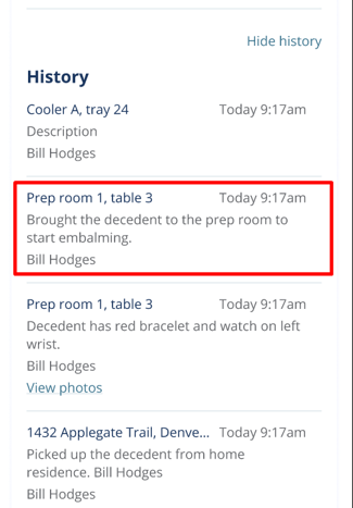 Location history with clickable entries