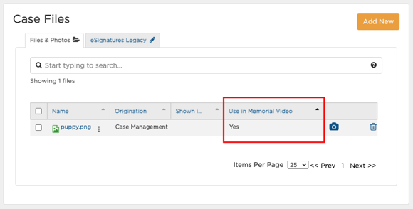 case files use in memorial video yes