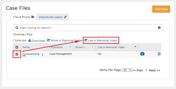 case files use in memorial video