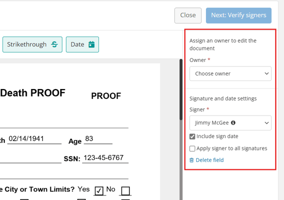 Field settings sidebar