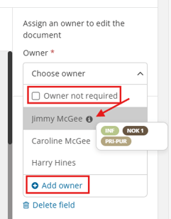 Owner options in editor sidebar