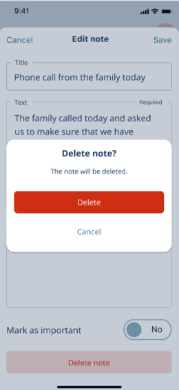 Delete note confirmation