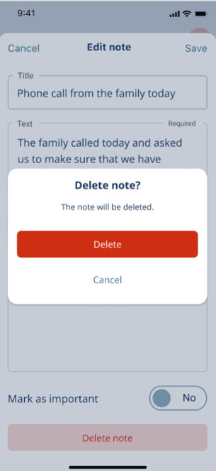 Delete note confirmation