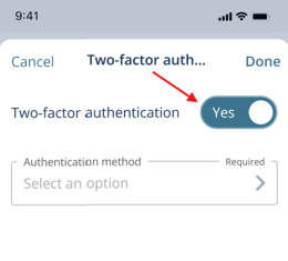 Toggle Two-factor authentication to Yes
