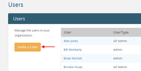 Invite a user button