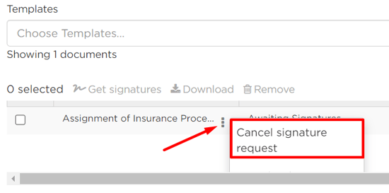 Option to cancel signature request