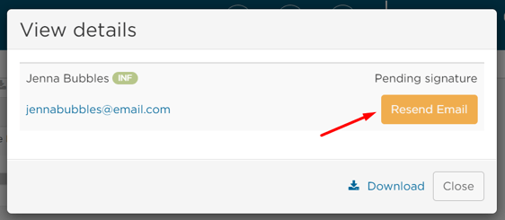 Option to resend email to signer