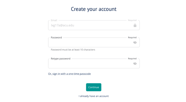Desktop create your account page