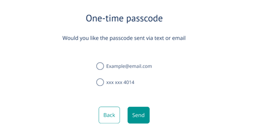 Select email or text message for one-time passcode