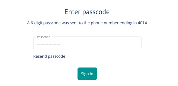 Enter passcode field