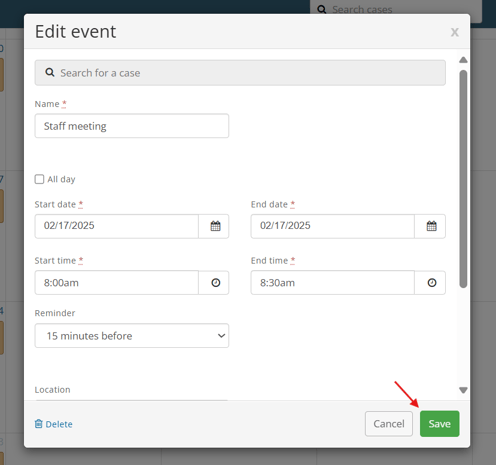 Edit event modal