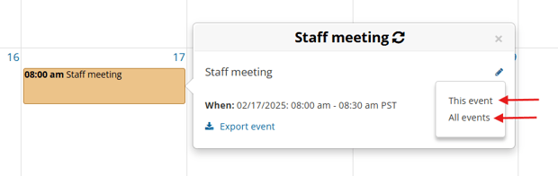 Edit recurring event options