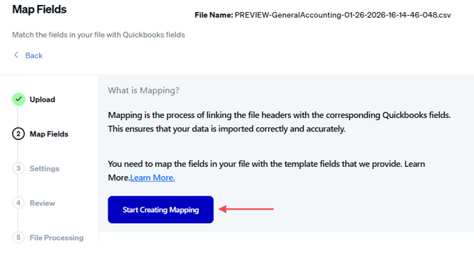 Start Creating Mapping button
