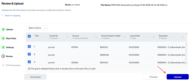 Review chart and Upload button