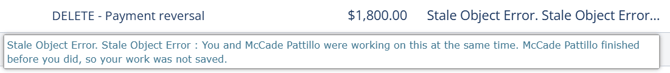 QuickBooks Online integration error that reads: Stale Object Error. Stale Object Error : You and [user] were working on this at the same time. [User] finished before you did, so your work was not saved.