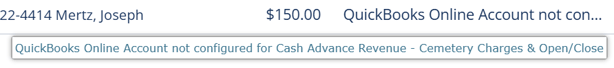 QuickBooks Online integration error that reads: QuickBooks Online Account not configured for [account name]