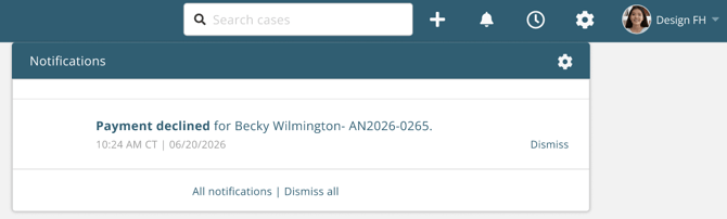 Passare notification for declined payment