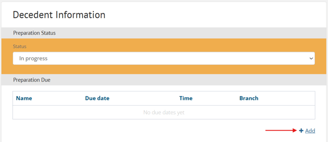 Add button under Preparation Due table