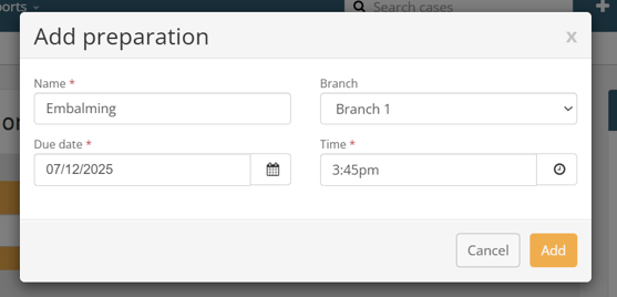Add preparation modal